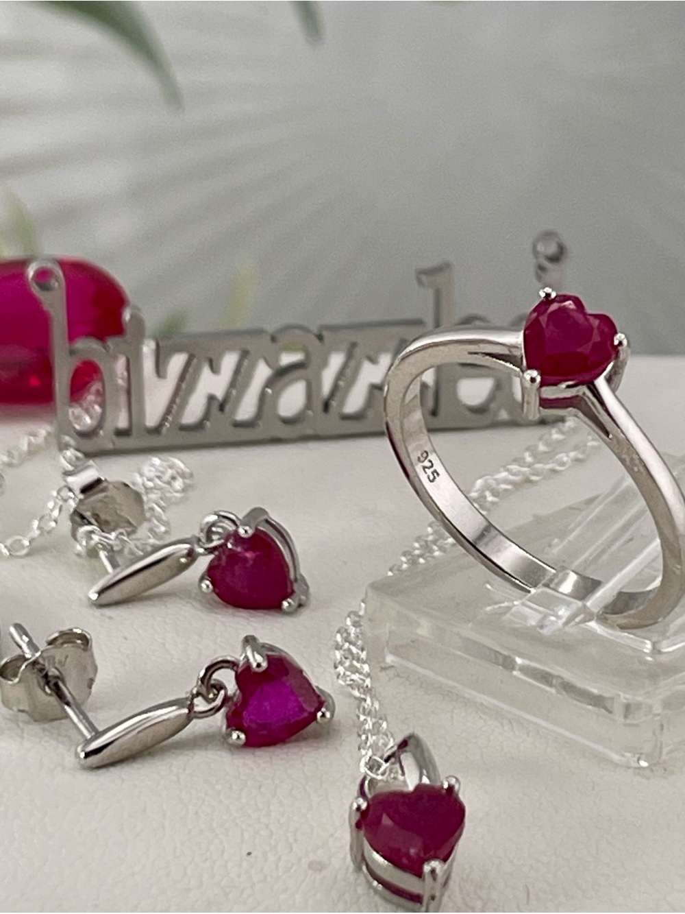 2.16ct Ruby SET‼️ Silver 925 necklace pendant earrings ring size 7